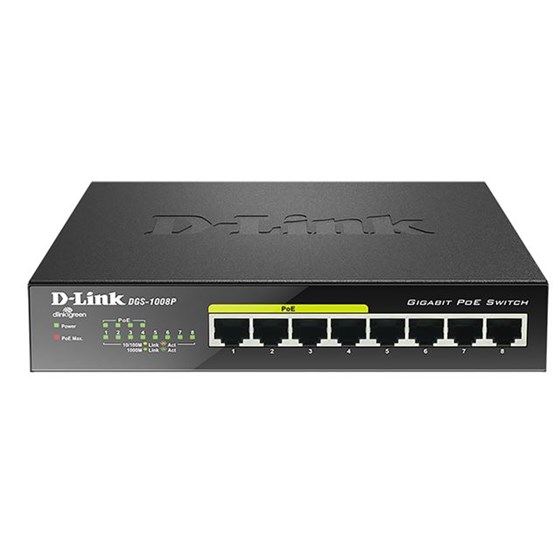 D-Link DGS-1008P, 8-Port Gigabit PoE Unmanaged Desktop Switch