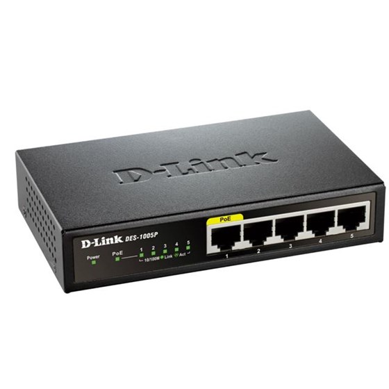 D-Link DES-1005P/E, 5-Port Fast Ethernet PoE Unmanaged Desktop Switch