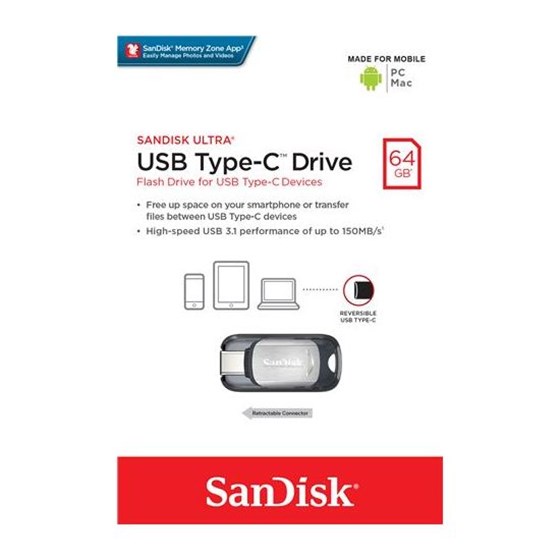 Memorija USB Type C Stick 64GB SanDisk Ultra srebrna P/N: SDCZ450-064G-G46