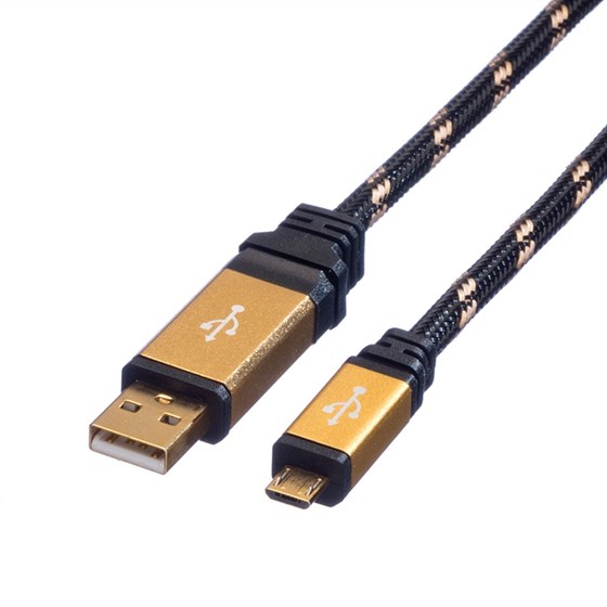 Kabel USB 2.0 Type-A M - USB 2.0 Micro-B 0.8m Roline Gold P/N: 11.02.8825 P/N: 11.02.8825