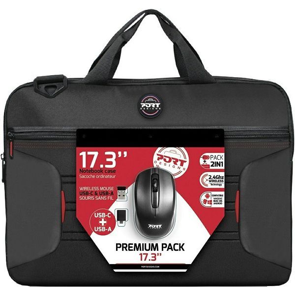 Torba za laptope do 17.3" PORT Premium Pack crna + bežični miš, crni P/N: port-pack-501874