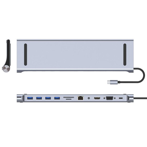 Port Replicator Moye Connect Multiport X11 series PowerDelivery 87W, 1x USB-Type C, 1x USB 3.0, 3x USB 2.0, 1x RJ45, 1x HDMI, 1x VGA, 1x 3.5mm, SD/TF reader P/N: 8605042604029