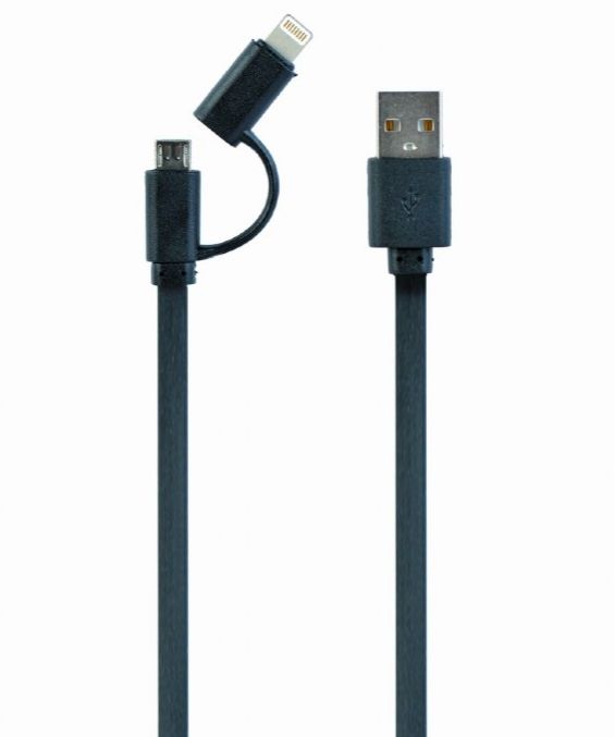 Kabel USB 2.0 - 2u1 Lightning / MicroUSB 1m Gembird crni P/N: CC-USB2-AMLM2-1M
