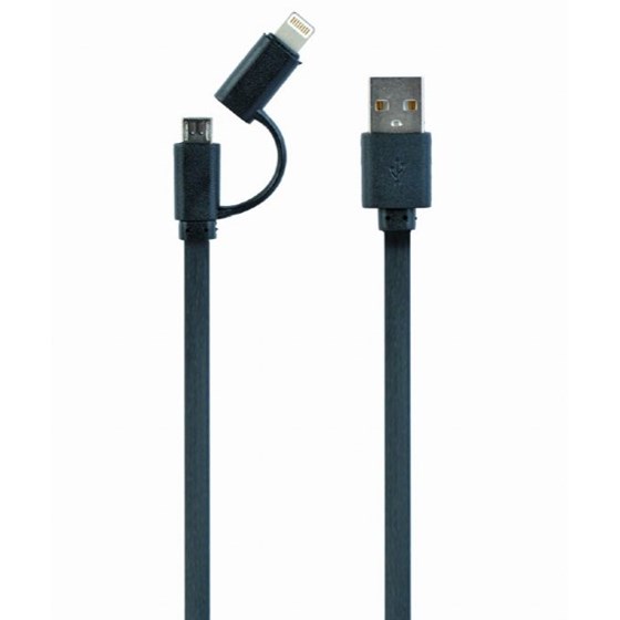 Kabel USB 2.0 - 2u1 Lightning / MicroUSB 1m Gembird crni P/N: CC-USB2-AMLM2-1M