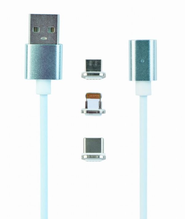 Kabel USB 2.0 - 3u1 Lightning 8-pin / MicroUSB / USB-C 1m magnetic Gembird srebrni P/N: CC-USB2-AMLM31-1M