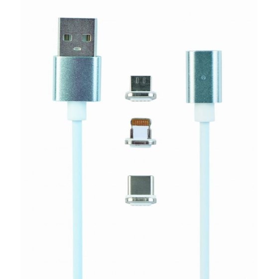Kabel USB 2.0 - 3u1 Lightning 8-pin / MicroUSB / USB-C 1m magnetic Gembird srebrni P/N: CC-USB2-AMLM31-1M