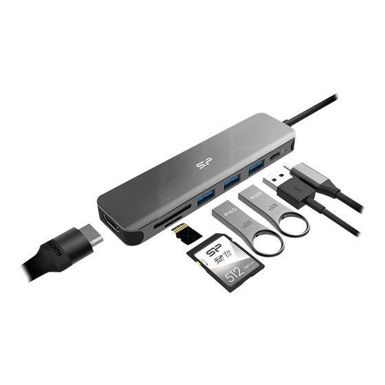 USB-C HUB Silicon Power SU20, 7u1 3x USB-A, 1x USB-C, 1x HDMI, 1x SD reader, PowerDelivery