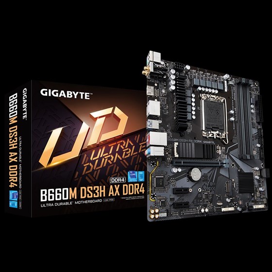 GIGABYTE Mainboard Desktop B660M DS3H AX DDR4 (Socket 1700, 4x DDR4 up to 128GB, 1x PCI-Ex16x16, 2x PCI-Ex1, 2x M.2, 4x SATA, 1x USB Type-C, 5x USB 3.2 Gen1, 6x USB 2.2/1.1 4 internal, 1x HDMI, 2x DP,