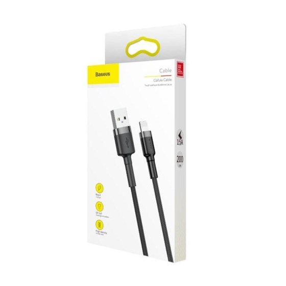 Kabel USB A - Lightning 2m Braided, Baseus Cafule 1.5A, crno sivi CALKLF-CG1