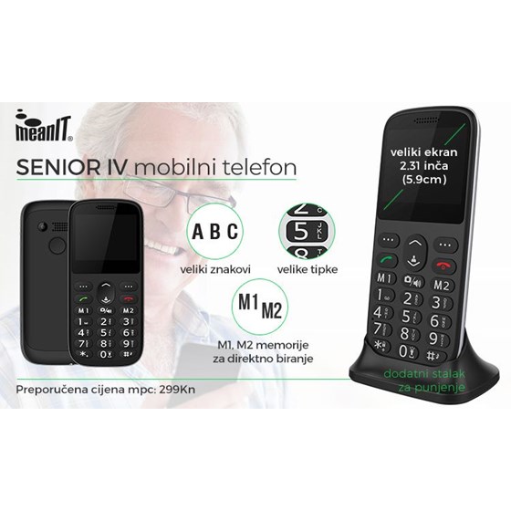 MEANIT SENIOR IV MOBILNI TELEFON, 2.31", CRNI, MGSM88