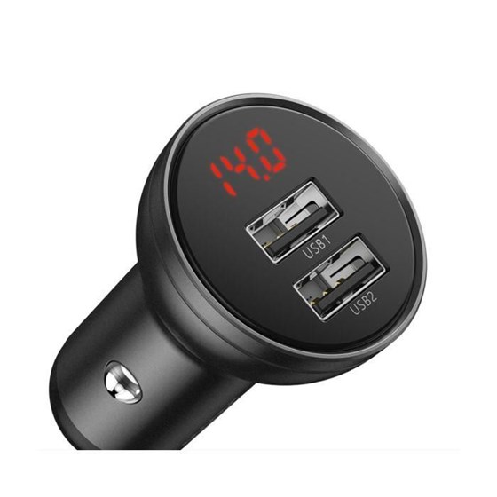 Auto punjač Baseus 2x USB 24W + kabel 3u1 MicroUSB Lightning USB C crni P/N: TZCCBX-0G