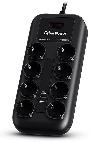 Strujna zaštitna letva CyberPower 8x Schuko + 2x USB sa prekidačem 1.8m P/N: P0820SUF0