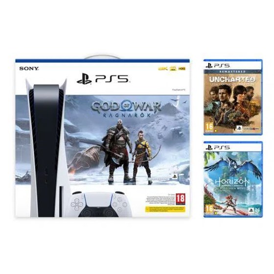 PlayStation 5 C Chassis + God of War: Ragnarok VCH PS5 + Horizon - Forbidden West Standard Edition PS5 + Uncharted: Legacy of Thieves Collection PS5 P/N: PS5CCHGOWVCHHFWUNCH