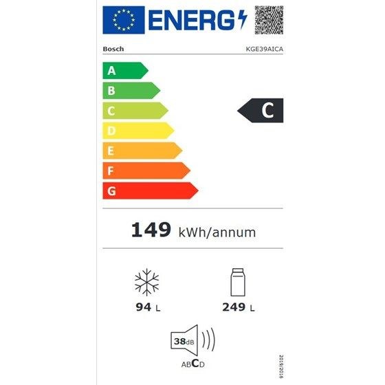 Bosch KGE39AICA, Samostojeći hladnjak sa zamrzivačem na dnu, Brušeni čelik, s premazom protiv otisaka prstiju