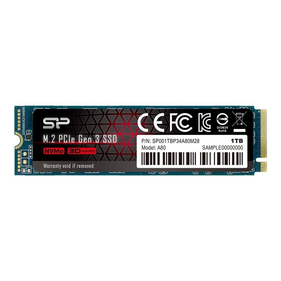 SSD 1TB Silicon Power A80 M.2 PCIe Gen3x4 NVMe 3400/3000 MB/s, SP001TBP34A80M28