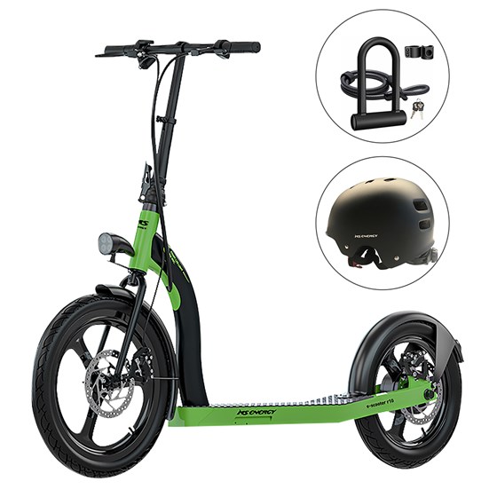 MS ENERGY e-romobil r10 black green + MS Energy helmet MSH-05 black M + MS Energy U-Lokot ULP-10 
