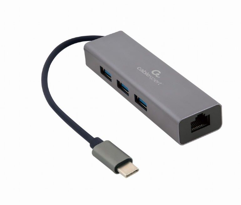 USB C Hub Gembird, 3x USB 3.0, 1x RJ45, A-CMU3-LAN-01