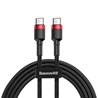 Kabel USB C - USB C 1m, Baseus Calufe Braided, PD 2.0 QC 3.0, 60W, crno crveni, CATKLF-G91