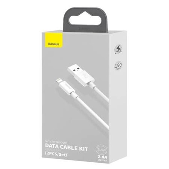 Kabel USB A - Lightning 1.5m bijeli, Baseus Simple Wisdom Data Cable 2.4A (2 kom u pakiranju), TZCALZJ-02