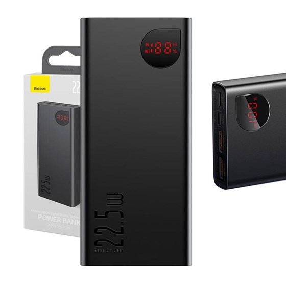 PowerBank 20000mAh, 22.5W, Baseus Adaman Metal, USB C, 2x USB, crni, PPAD070101