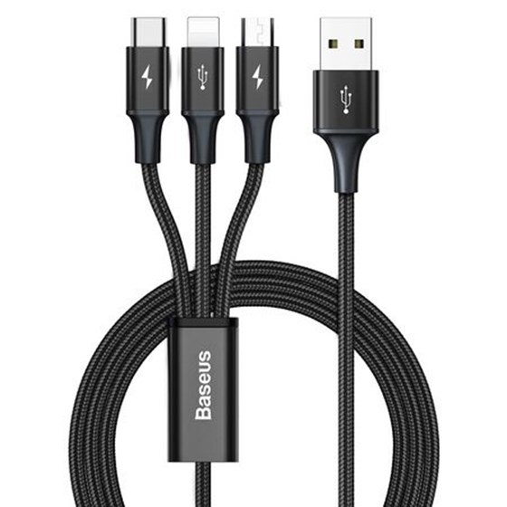Kabel 3u1 USB A - Lightning / USB C / MicroUSB 1.2m crni, Baseus Rapid Series, CAJS000001