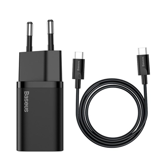 Univerzalni punjač Baseus Super Si 1C 25W + USB C kabel 1m crni, TZCCSUP-L01