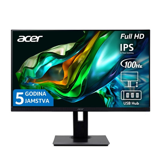 Monitor Acer B247YEBmiprzxv, UM.QB7EE.E07_5Y, 23.8" FullHD 100Hz, HDMI, VGA, DisplayPort, Speakers, USB Hub, Height stand, Pivot, Swivel, Tilt