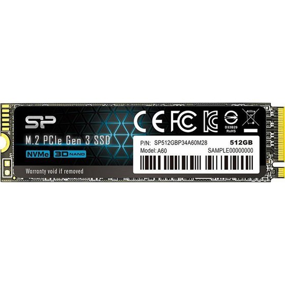 SSD 512GB Silicon Power A60 M.2 PCIe Gen3x4 NVMe 2200/1600 MB/s, SP512GBP34A60M28