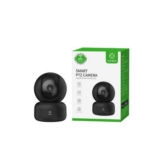 Woox Smart Wi-Fi PTZ kamera, Full HD 1080p, 360°, dvosmjerni audio, detekcija pokreta, IR, microSD, WooxHome app, Alexa & Google Assistant, crna