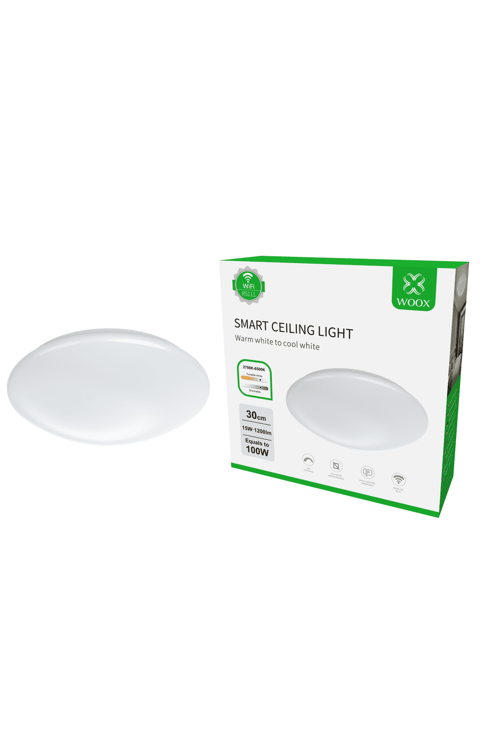 Woox Smart Wi-Fi LED plafonjera, 15W, 1200lm, 2700K-6500K, 300mm, WooxHome app, Alexa & Google Assistant