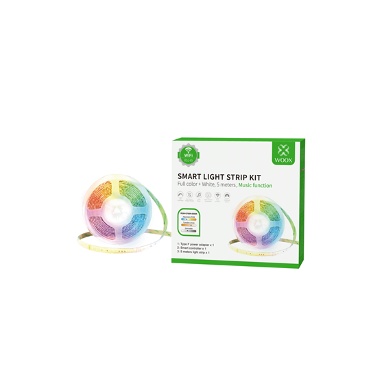 Woox Smart Wi-Fi LED traka RGB + muzička funkcija, 5m, 24W, 3000K-6500K, vodootporna, WooxHome app, Alexa & Google Assistant