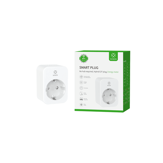 Woox Smart Wi-Fi utičnica EU, 16A/3680W, kontrola potrošnje energije, WooxHome app, Alexa & Google Assistant