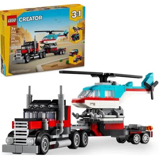 LEGO Creator Kamion s ravnom prikolicom i helikopter 31146