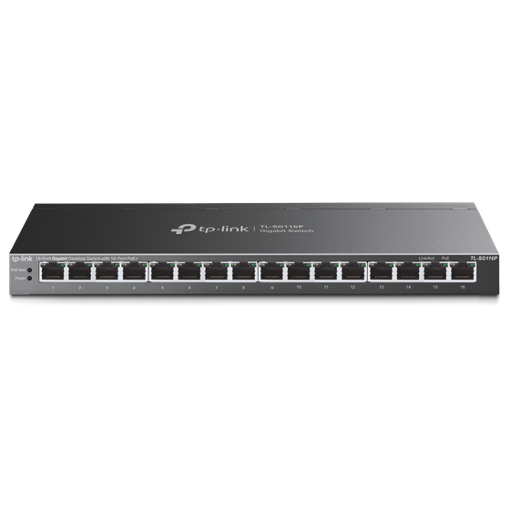 TP-Link TL-SG116P, 16-port Gigabit PoE+ Smart Switch, 16×G-LAN, 802.3af/at (120W)
