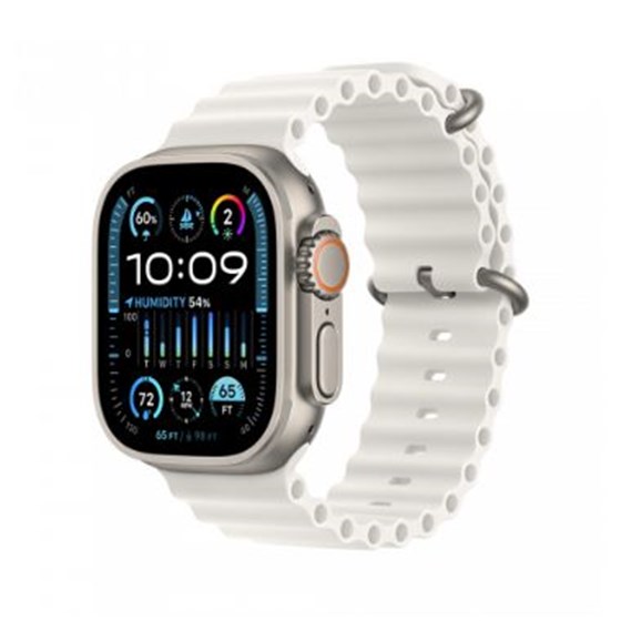 Apple Watch Ultra2 Cellular, 49mm Titanium Case w White Ocean Band, mrej3bs/a