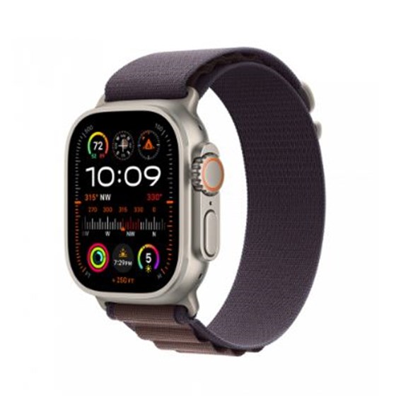 Apple Watch Ultra2 Cellular, 49mm Titanium Case w Indigo Alpine Loop - Medium, mret3bs/a