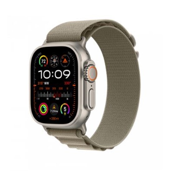Apple Watch Ultra2 Cellular, 49mm Titanium Case w Olive Alpine Loop - Small, mrex3bs/a