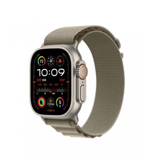 Apple Watch Ultra2 Cellular, 49mm Titanium Case w Olive Alpine Loop - Medium, mrey3bs/a