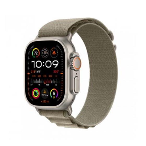 Apple Watch Ultra2 Cellular, 49mm Titanium Case w Olive Alpine Loop - Large, mrf03bs/a
