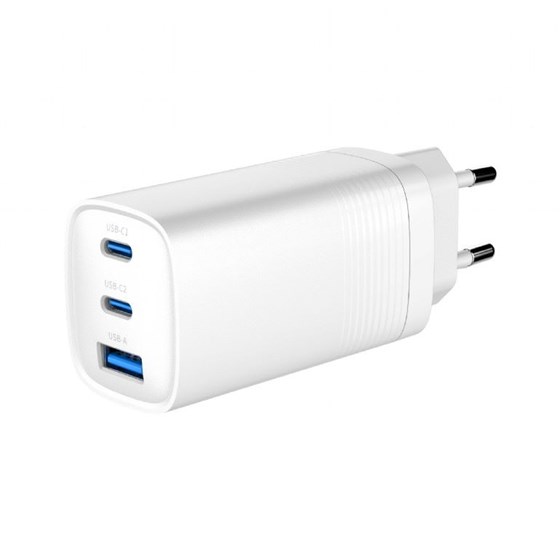 Univerzalni punjač 65W GAN 3 port bijeli, 2x USB C, 1x USB A, TA-UC-PDQC65-01-W