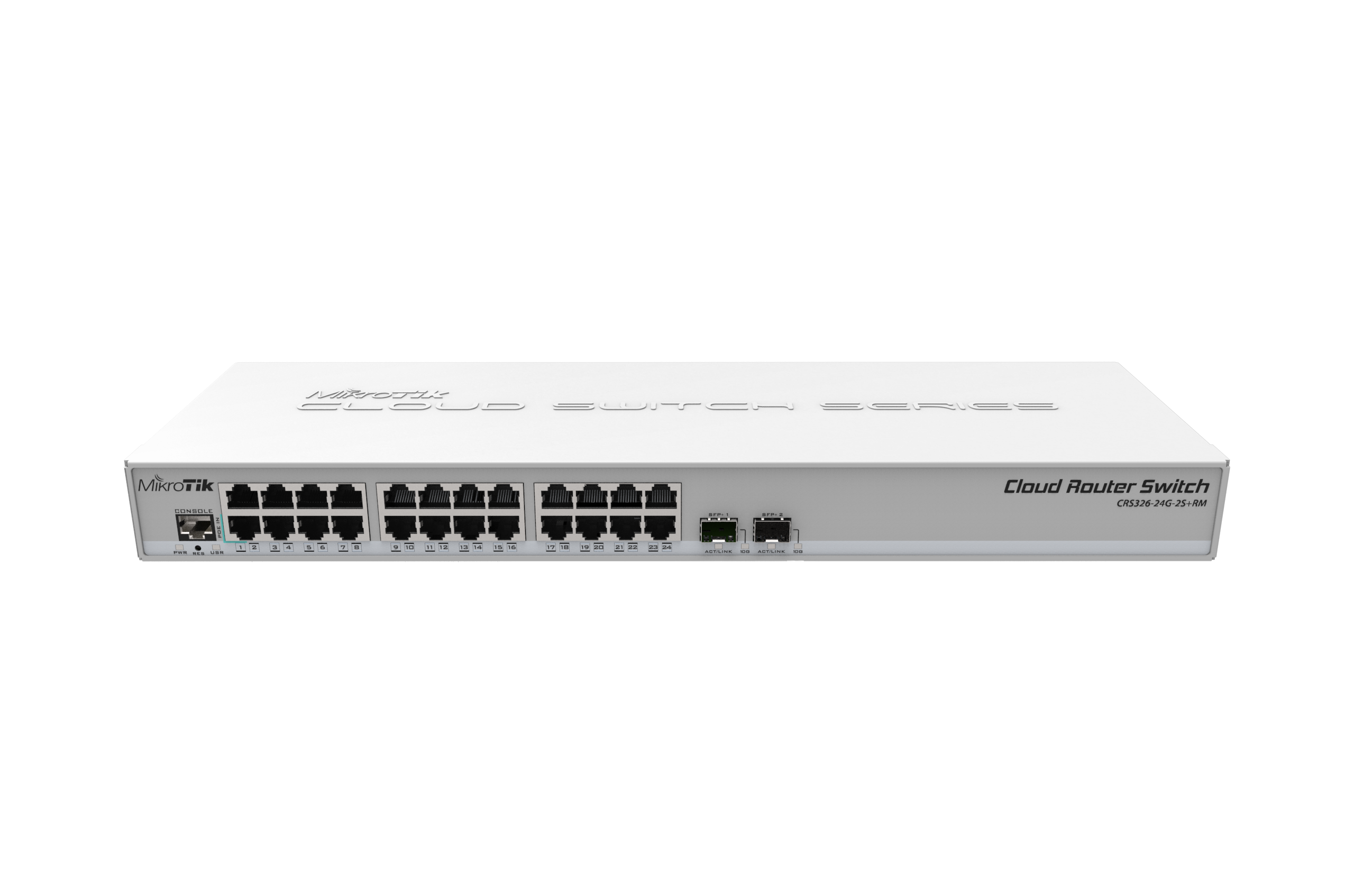 MikroTik Cloud Router Switch CRS326-24G-2S+RM, 512 RAM, 24xG-LAN, 2xSFP+, RouterOS L5 or SwitchOS (dual boot), 1U rackmount