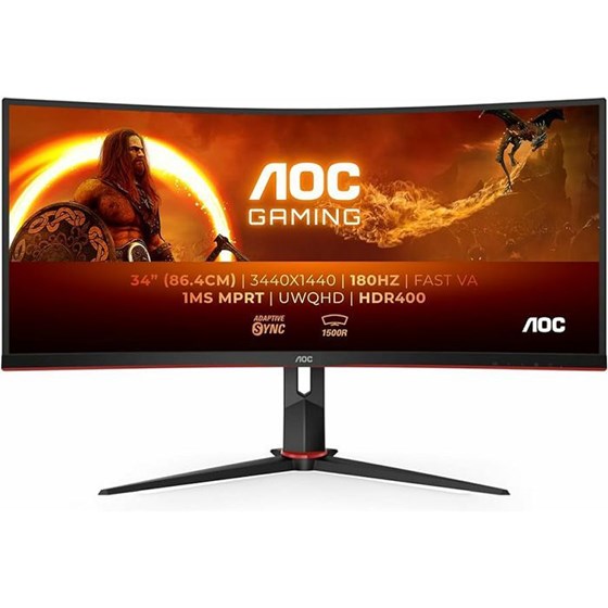 Monitor AOC CU34G2XP, 34" UWQHD, VA, 180Hz 1ms, DP, HDMI, AMD FreeSync, Zakrivljen, Crna