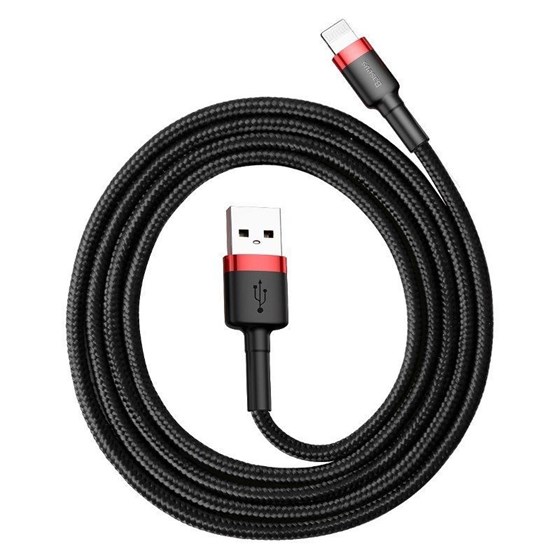 Kabel USB A - Lightning 1m Baseus 2.4A braided, crno-crveni, CALKLF-B19