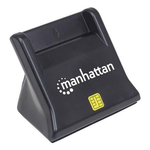Manhattan USB-A Smart/SIM Card Reader, 480 Mbps (USB 2.0), Desktop Standing, Friction Type compatible, Hi-Speed USB, Cable 86cm, Black, Three Year Warranty