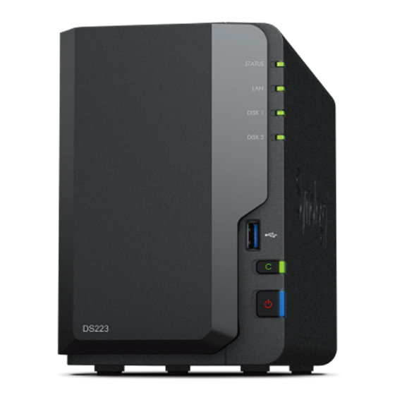 Synology DS223 DiskStation 2-bay NAS server, 2.5"/3.5" HDD/SSD, 2GB DDR4, 1×G-LAN, USB3.2×3, Wake on LAN/WAN