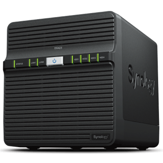 Synology DS423 DiskStation 4-bay NAS server, 2.5"/3.5" HDD/SSD, 2GB DDR4, 2×G-LAN, USB3.2×2, Wake on LAN/WAN 