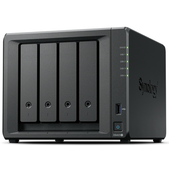 Synology DS423+ DiskStation 4-bay NAS server, 2.5"/3.5" HDD/SSD, 2× M.2 2280 NVMe SSD, 2GB DDR4, 2×G-LAN, USB3.2×2, Wake on LAN/WAN 