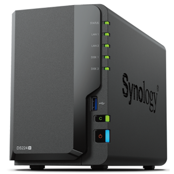 Synology DS224+ DiskStation 2-bay NAS server, 2.5"/3.5" HDD/SSD, 2GB DDR4, 2×G-LAN, USB3.2×2, Wake on LAN/WAN