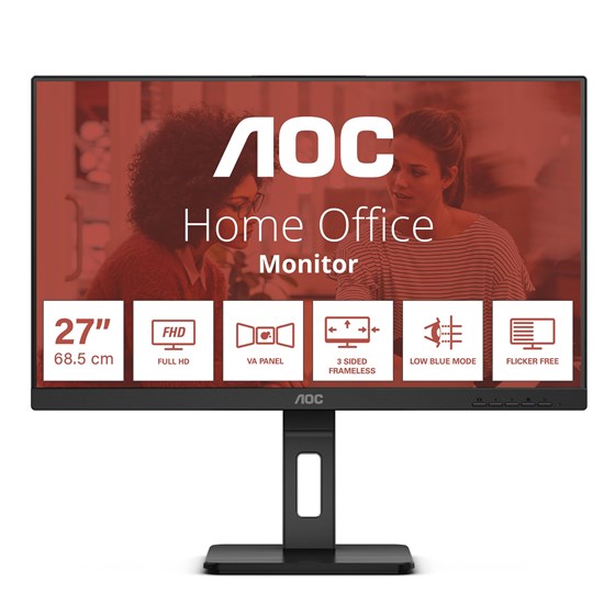 Monitor AOC 27E3QAF, 27" FHD, IPS, 75Hz 4ms, HDMI, DP, VGA, Pivot, Adaptive Sync, Zvučnici, Crna