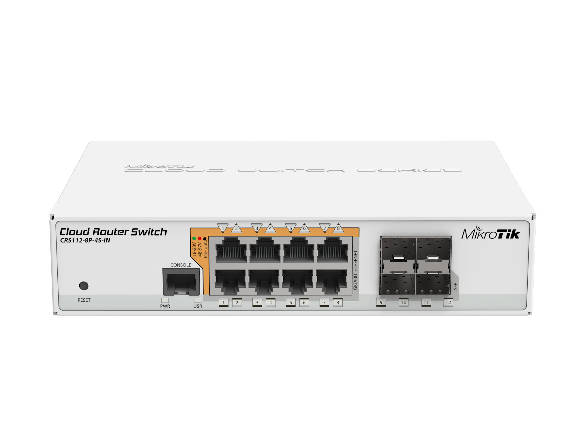 Mikrotik Cloud Router Switch CRS112-8P-4S-IN, 128MB RAM, 8×G-LAN PoE-out, 4×SFP, RouterOS L5